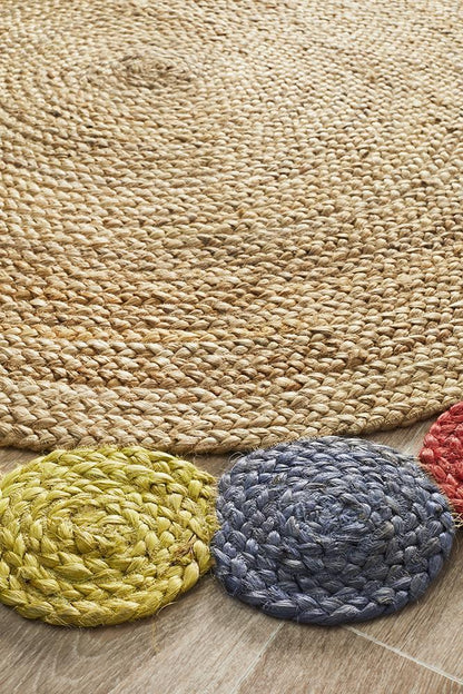 Tessura Border Multi Beige Jute & Cotton Round Rug