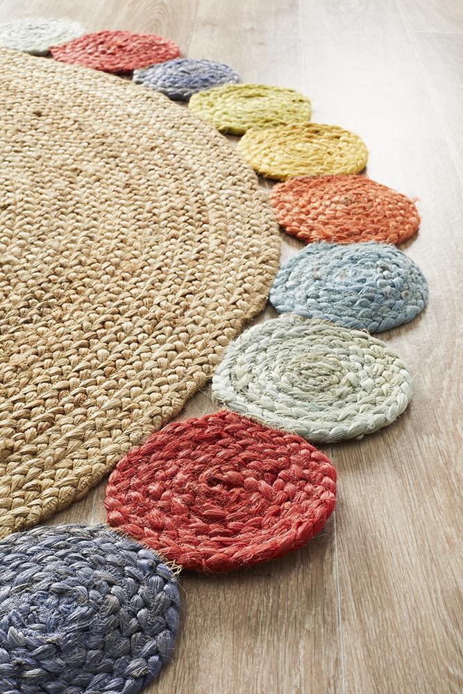 Tessura Border Multi Beige Jute & Cotton Round Rug