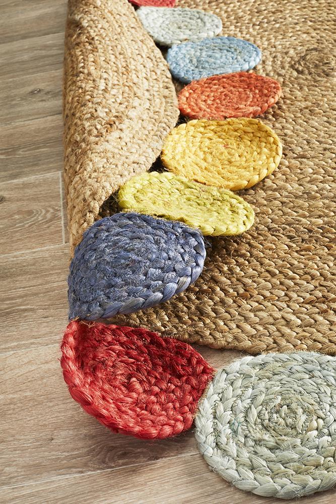 Tessura Border Multi Beige Jute & Cotton Round Rug