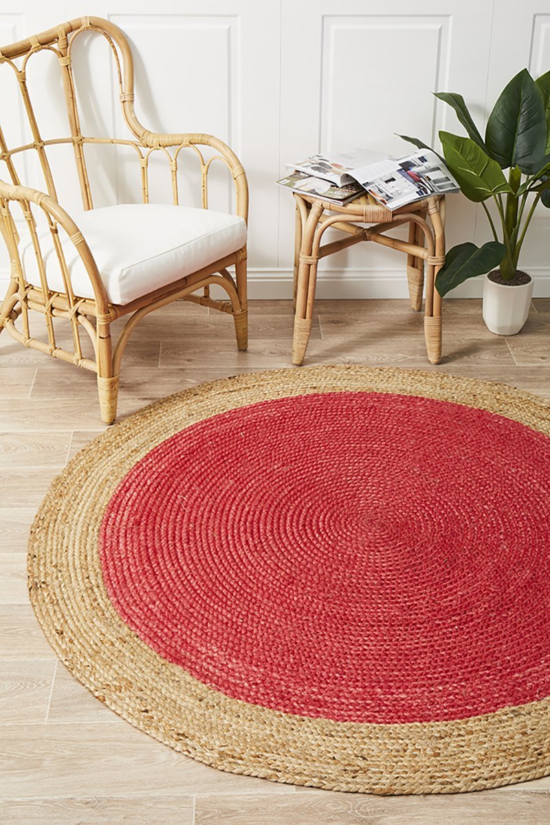 Tessura Cherry Red Jute & Cotton Round Rug