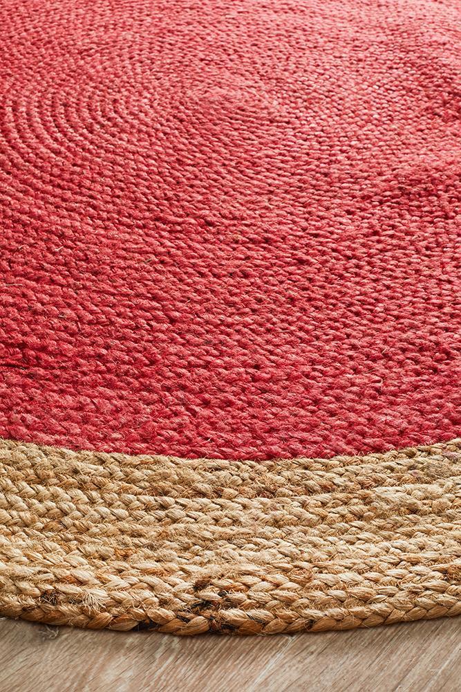 Tessura Cherry Red Jute & Cotton Round Rug