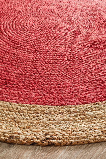 Tessura Cherry Red Jute & Cotton Round Rug