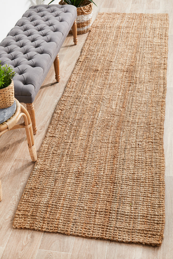 Tessura Stripes Natural Beige Jute & Cotton Runner Rug