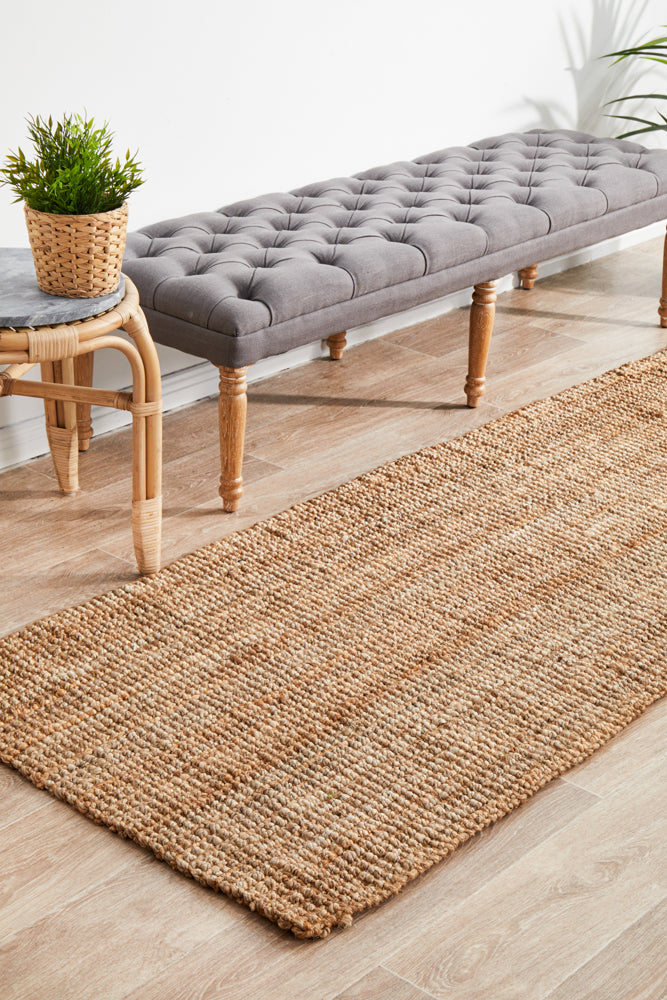 Tessura Stripes Natural Beige Jute & Cotton Runner Rug