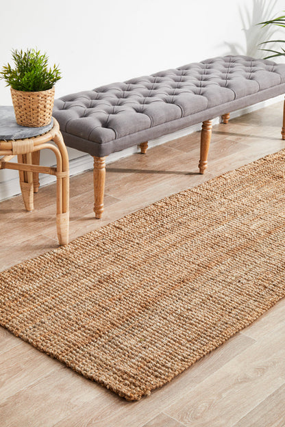 Tessura Stripes Natural Beige Jute & Cotton Runner Rug