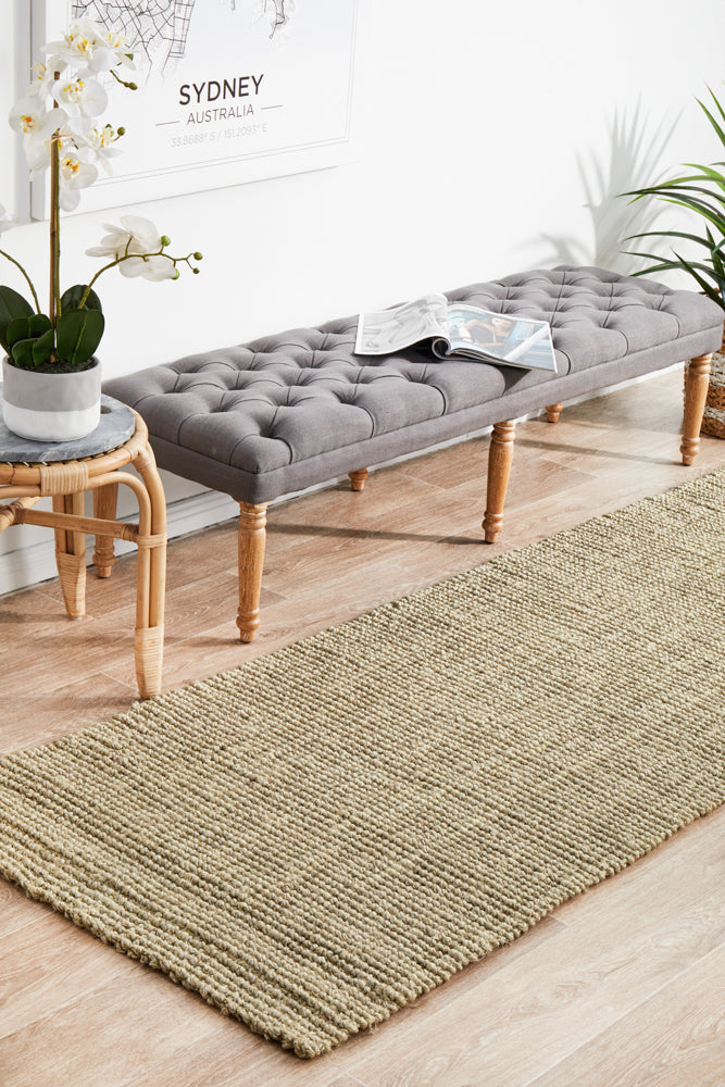 Tessura Natural Beige Jute & Cotton Runner Rug