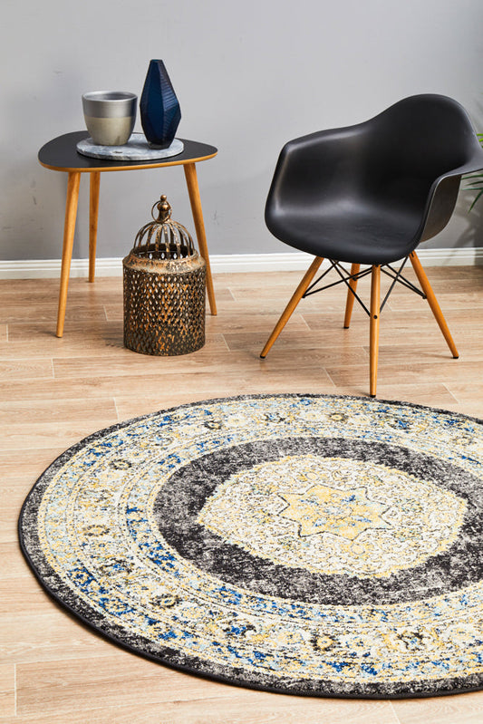 Vestra Charcoal Traditional Round Rug