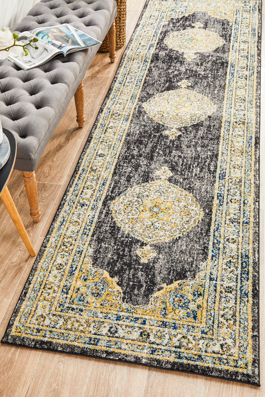 Vestra Charcoal Traditional Runner Rug