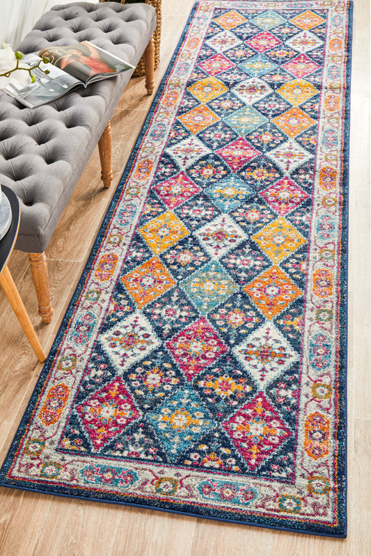 Vestra Navy Traditional Runner Rug