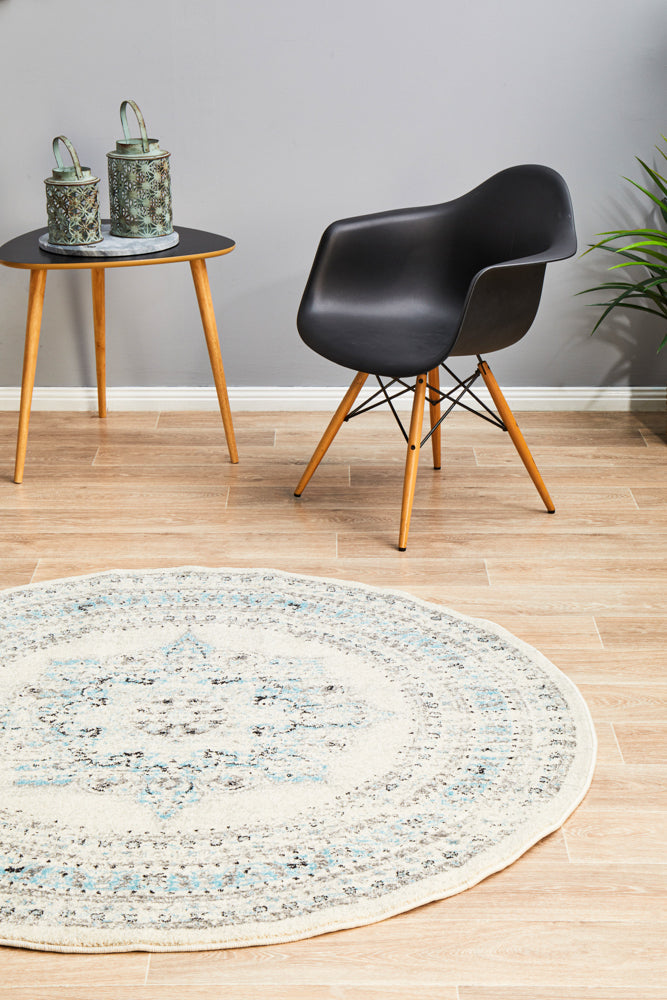 Vestra White Transitional Round Rug