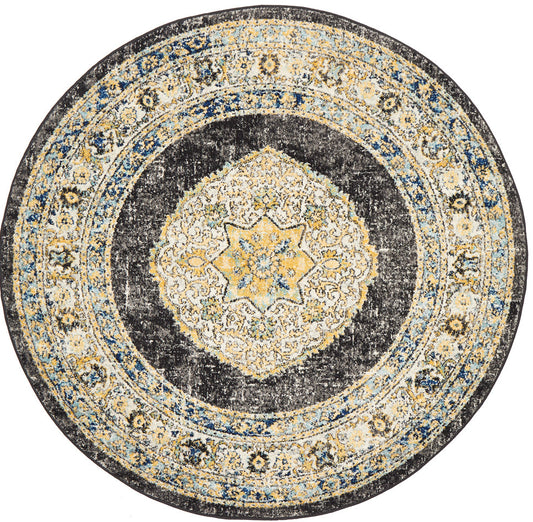 Vestra Charcoal Traditional Round Rug