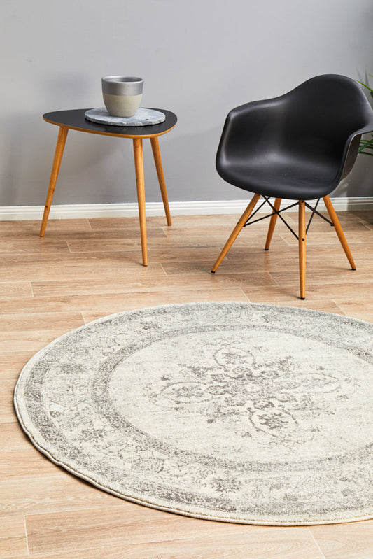 Vestra Silver & Beige Round Rug