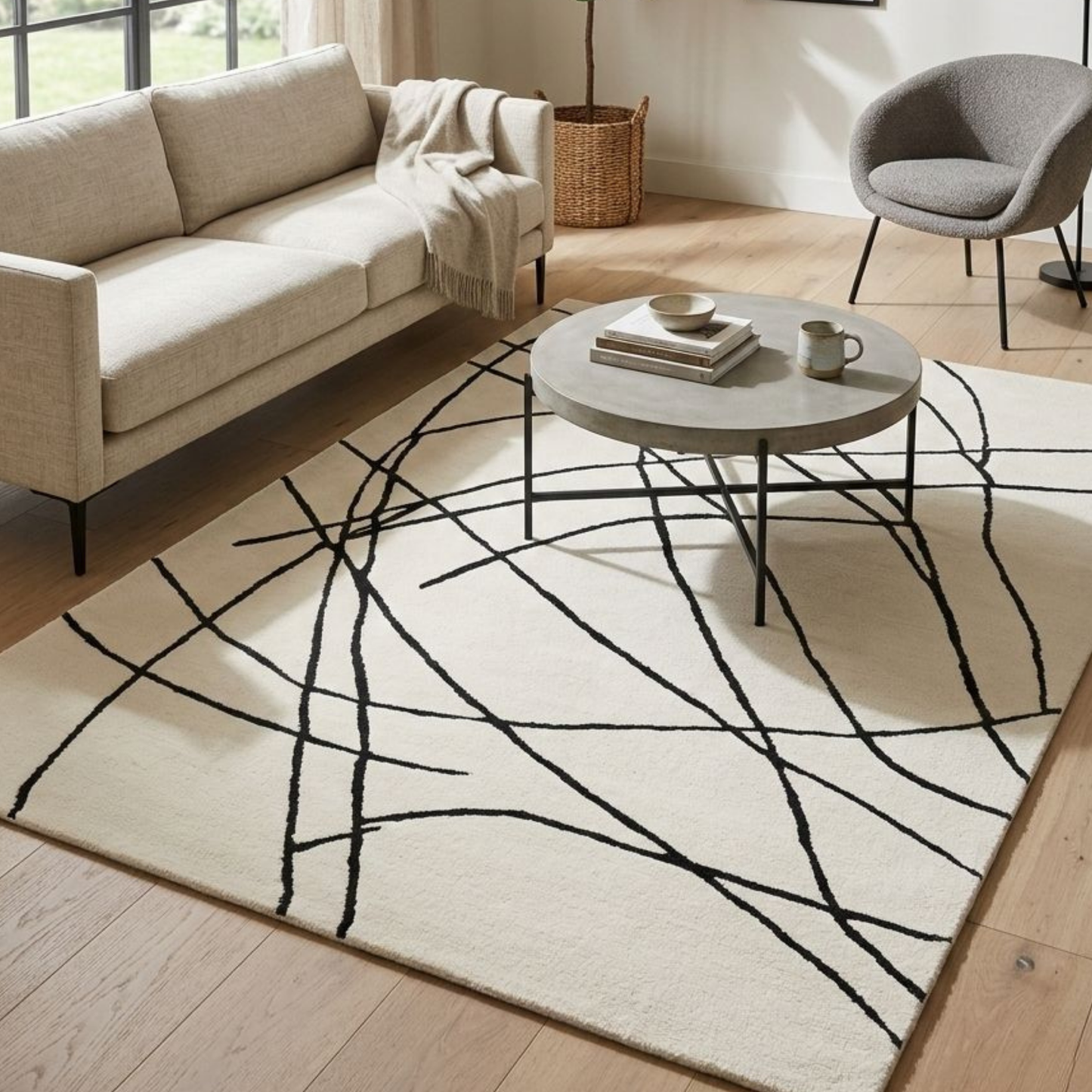 Mirel Ivory Black Wool Rug