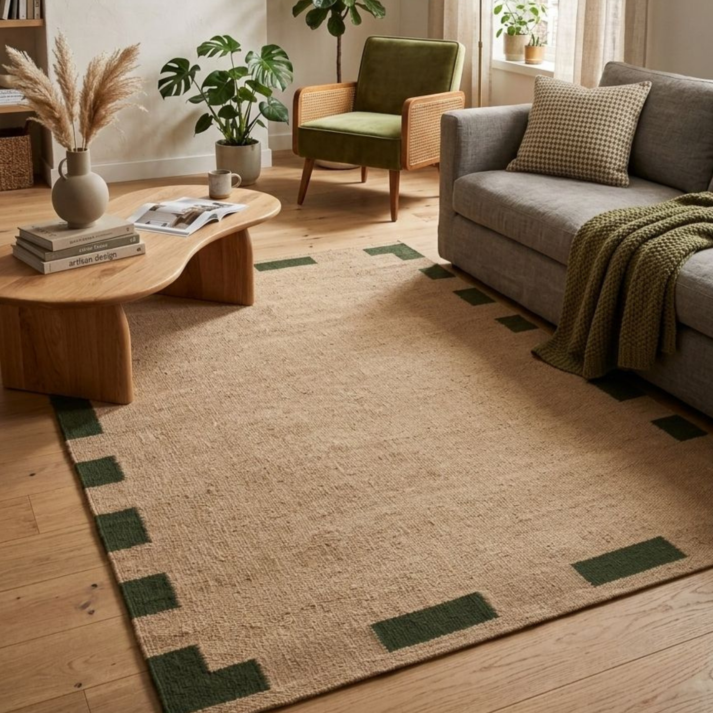 Naro Brown Green Jute Rug